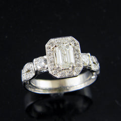 14K White Gold Emerald Cut Diamond Engagement Ring 