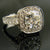 14k White Gold Handmade Engagement Ring with 3 Carat Center and Diamond Halo