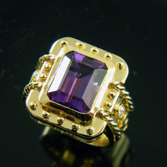 Emerald Cut Amethyst Bezel Set Ring