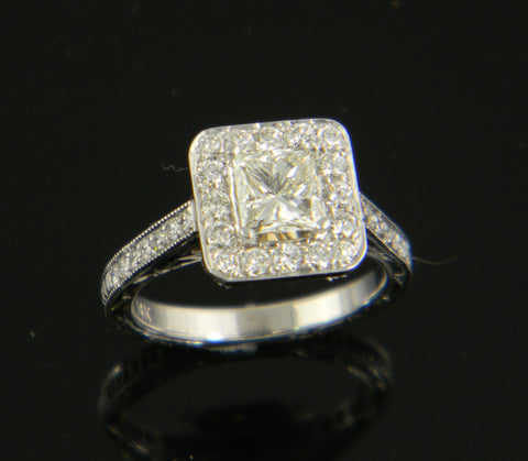 14k White Gold Princess Cut Diamond Halo Engagement Ring