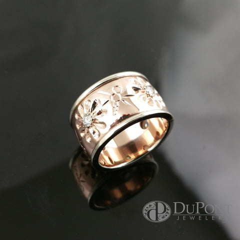 Handmade Engrave Rose and White Gold Band