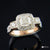 Three Diamond Halo Engrave 14k White and Rose Gold Ring