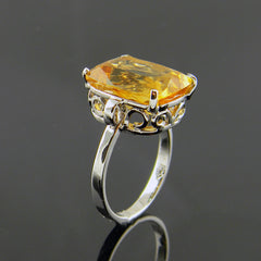 Handmade Citrine Scroll 14k White Gold Ring