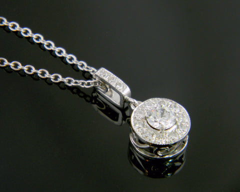 14k White Gold Halo Pendant with Scrole