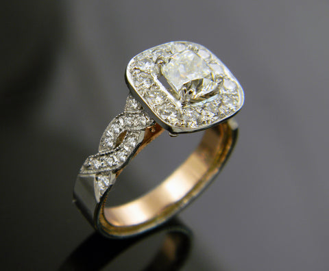 14k White and Rose Gold Infinity Halo Engagement Ring
