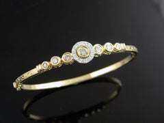 14k Yellow Gold Hand Engraved Bracelet with Halo Diamond Trim