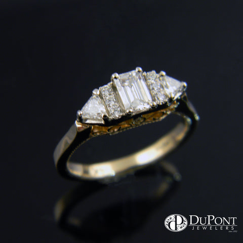 Emerald and Trilliant Cut Handmade Ring