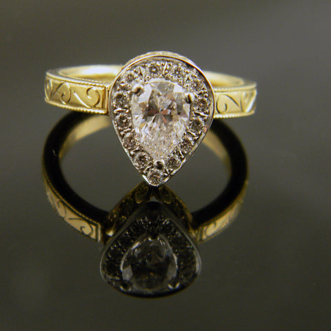 14k Yellow Gold Pear Shaped Engagement Ring