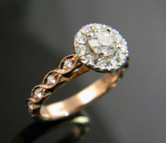 Rose Gold Halo Marquise Style Engraved Band Engagement Ring