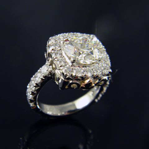 White Gold Diamond Ring with Floure De Lis Ends 3 Carat Center Diamond