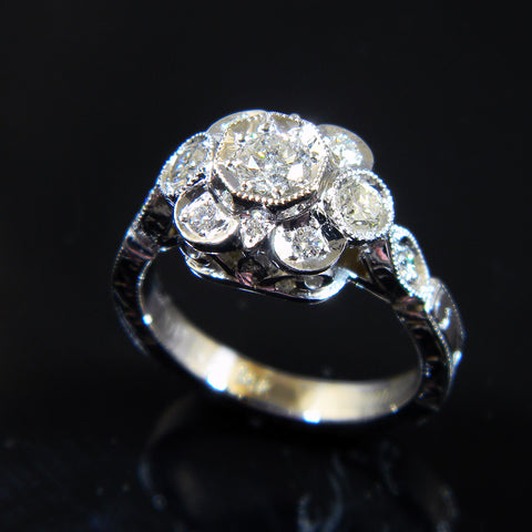 14k White Gold Handmade Antique Style Diamond Ring