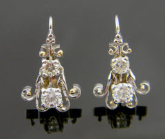 Antique Style Scrole Diamond White Gold Earrings