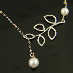 Cultured Pearl Leaf Necklace