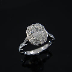 White Gold Oval Diamond Engagement Ring with Rose Gold Diamond Pave'