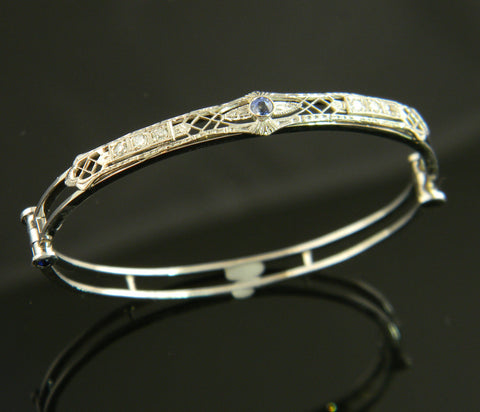 Antique Style Sapphire and Diamond Bangle Bracelet