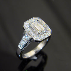 14k White Gold Emerald Cut Diamond Engagement Ring with Halo